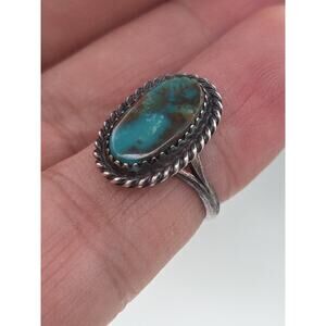 VINTAGE STERLING SILVER NATIVE AMERICAN TURQUOISE RING OLD HANDMADE SIZE 6